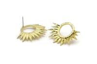 Brass Sun Earring, 2 Textured Raw Brass Sun Stud Earrings (26x33mm) BS 2432 A2303