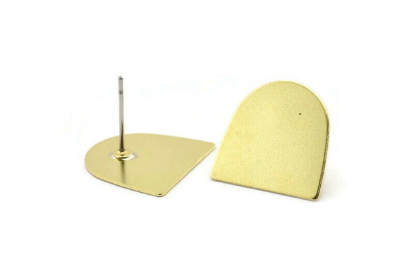 Stud Earring, 10 Raw Brass D Shaped Stud Earrings (16x17x0.50mm) M1041 A2290