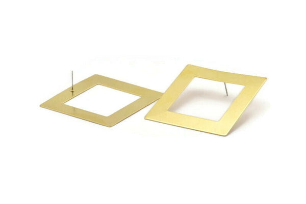 Brass Square Earring, 2 Raw Brass Square Stud Earrings (50x9x0.80mm) E642 A2322