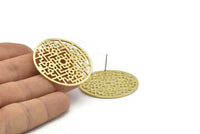 Brass Mandala Earring, 2 Raw Brass Mandala Stud Earrings (37mm) BS 2441 A2311