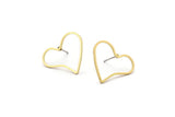 Brass Heart Earring, 12 Raw Brass Heart Stud Earrings (20x17x0.80mm) D0538 A2320