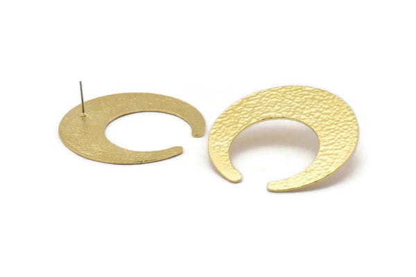 Brass Moon Earring, 2 Hammered Raw Brass Moon Stud Earrings (44x46x15x1mm) BS 1965 A2319