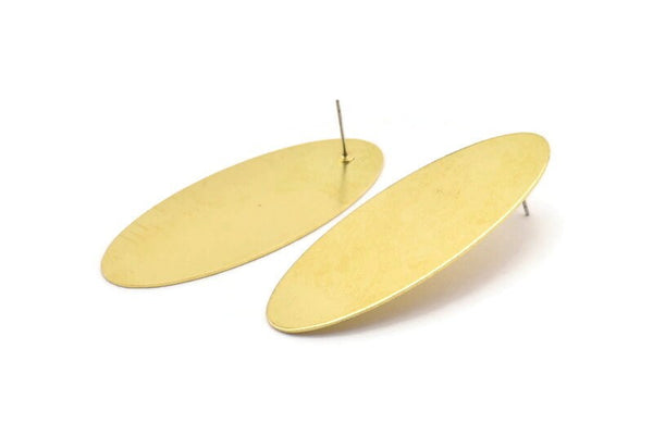 Brass Oval Earring, 2 Raw Brass Oval Stud Earrings (59x24x0.80mm) D0161 A2316