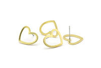 Brass Heart Earring, 12 Raw Brass Heart Stud Earrings (16x14x1mm) M686 A2314