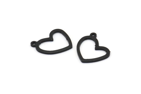 Black Heart Charm, 12 Oxidized Black Brass Heart Charms With 1 Loop (16x14x1mm) M950