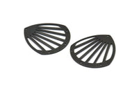 Black Drop Charm, 2 Oxidized Black Brass Drop Charms With 4 Holes, Connectors (36x33x0.80mm) M967