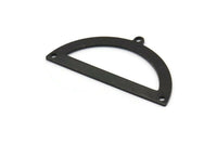 Semi Circle Charm, 4 Oxidized Black Brass Half Moon Charms With 3 Holes, Blanks, Connectors (38x20x0.80mm) M505