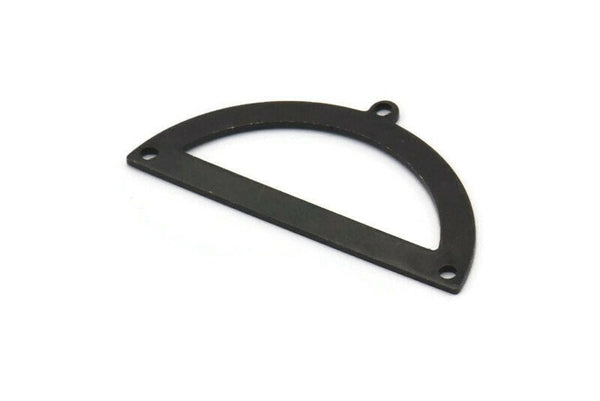 Semi Circle Charm, 4 Oxidized Black Brass Half Moon Charms With 3 Holes, Blanks, Connectors (38x20x0.80mm) M505