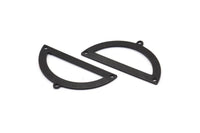Semi Circle Charm, 4 Oxidized Black Brass Half Moon Charms With 3 Holes, Blanks, Connectors (38x20x0.80mm) M505