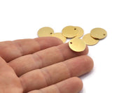Brass Round Charm, 12 Raw Brass Round Charms With 1 Hole, Blanks (14x1mm) A2114