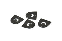 Black Moon Charm, 12 Oxidized Black Brass D Shape Charms With 4 Holes (16x17x0.50mm) M1066