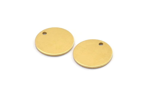 Brass Round Charm, 12 Raw Brass Round Charms With 1 Hole, Blanks (16x1mm) A2116