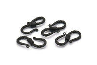 Black Textured Hooks, 5 Textured Oxidized Black Brass Hooks With 2 Loops (20x10x3mm) BS 2397 H1381