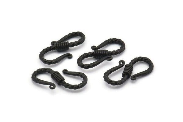 Black Textured Hooks, 5 Textured Oxidized Black Brass Hooks With 2 Loops (20x10x3mm) BS 2397 H1381