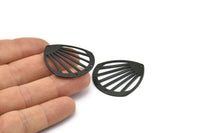 Black Drop Charm, 2 Oxidized Black Brass Drop Charms With 4 Holes, Connectors (36x33x0.80mm) M983