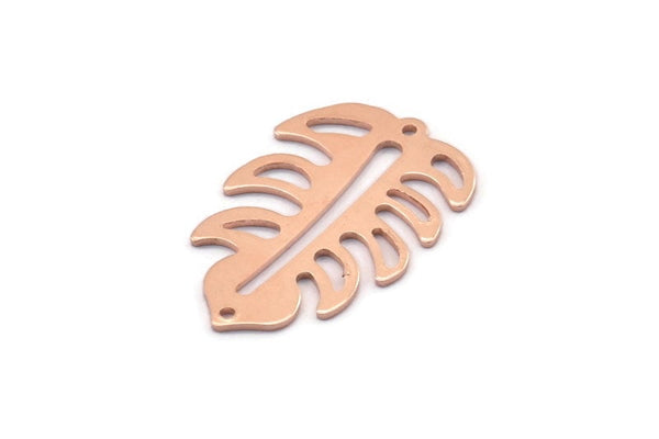 Bakır Yaprak Tılsımı, 2 Delikli 8 Ham Bakır Yaprak Tılsımı, Yaprak Tılsımı Küpeleri (30x20x0,80 mm) M01718