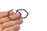 Hexagon Choker Charm, 6 Oxidized Black Brass Hexagon Choker Pendants With 2 Holes, Charms, Findings (41.5x33x0.8mm) BS 2077