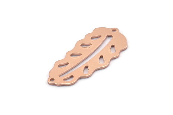 Bakır Yaprak Tılsımı, 2 Delikli 8 Ham Bakır Yaprak Tılsımı, Yaprak Tılsımı Küpeleri (30x13x0,80 mm) M01714