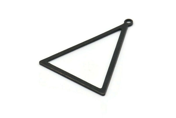 Black Blank Triangles, 6 Oxidized Black Brass Triangles With 1 Loop (39x30x1mm) BS 2351 S679