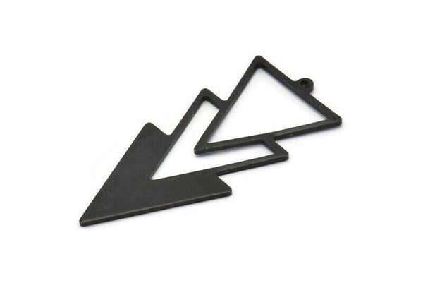Black Triangle Charm, 4 Oxidized Black Brass Triangle Charms With 1 Loop (49x21x1mm) M01119 H1298
