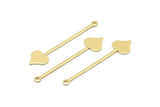 Brass Heart Charm, 24 Raw Brass Spade Charms With 1 Loop (40x9x0.80mm) M02043