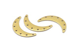 Brass Moon Charm, 12 Raw Brass Crescent Moon Charms With 7 Holes (30x7x0.80mm) A2129