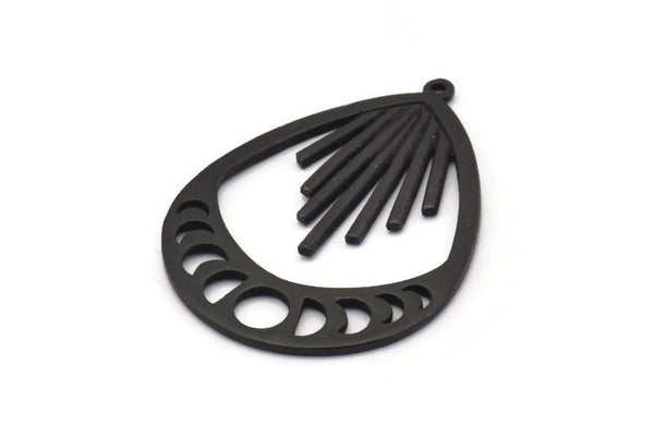 Moon Phases Charm, Oxidized Black Brass Moon Phases Charm With 1 Loop, Pendants (44x33x1.5mm) N1129 S1189