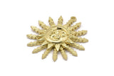 Brass Sun Charm, 2 Raw Brass Sun Pendants With 1 Loop (30x28x1.2mm) N1578