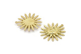 Brass Sun Charm, 2 Raw Brass Sun Pendants With 1 Loop (30x28x1.2mm) N1578
