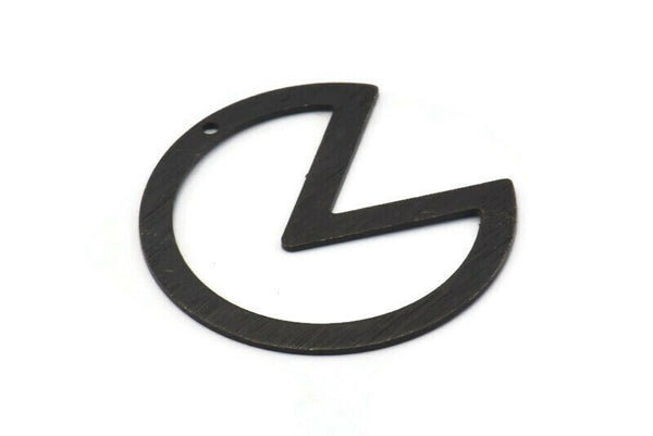 Black Circle Charm, 4 Textured Oxidized Black Brass Pizza Slice Pendants With 1 Hole, Findings (37x34x0.80mm) M188