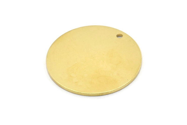 Brass Round Tag, 4 Raw Brass Round Charms With 1 Hole, Stamping Blanks (26x1mm) A2312