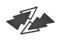 Black Triangle Charm, 4 Oxidized Black Brass Triangle Charms With 3 Holes (47x21x1mm) M01108