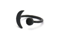 Black Ring Settings, 3 Oxidized Black Brass Moon And Planet Ring With 1 Stone Setting - Pad Size 5mm N0821 S1164