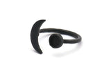 Black Ring Settings, 3 Oxidized Black Brass Moon And Planet Ring With 1 Stone Setting - Pad Size 5mm N0821 S1164