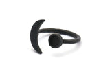 Black Ring Settings, 3 Oxidized Black Brass Moon And Planet Ring With 1 Stone Setting - Pad Size 5mm N0821