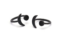 Black Ring Settings, 3 Oxidized Black Brass Moon And Planet Ring With 1 Stone Setting - Pad Size 5mm N0821 S1164