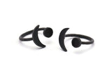 Black Ring Settings, 3 Oxidized Black Brass Moon And Planet Ring With 1 Stone Setting - Pad Size 5mm N0821 S1164
