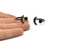 Black Ring Settings, 3 Oxidized Black Brass Moon And Planet Ring With 1 Stone Setting - Pad Size 5mm N0821 S1164