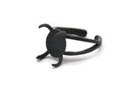 Black Claw Ring, 2 Oxidized Black Brass Adjustable 4 Claw Rings - Ring Stone Setting - Pad Size 12x10mm N1386 H1310