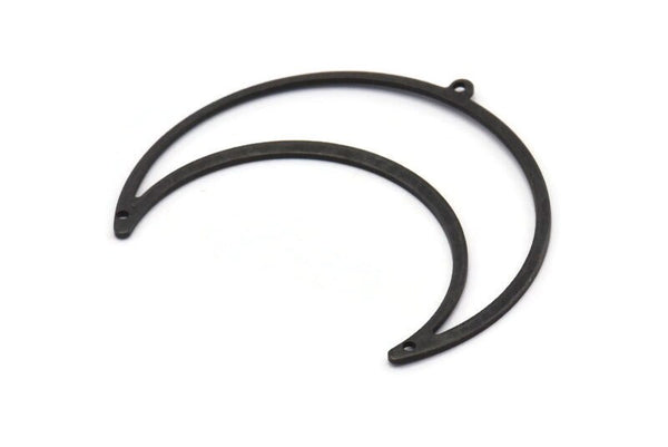Black Moon Charm, 4 Oxidized Black Brass Crescent Moon Charms With 1 Loop And 2 Holes (50x17x0.90mm) M845 S1185