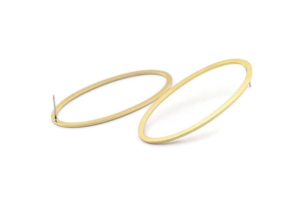 Brass Oval Earring, 8 Raw Brass Oval Stud Earrings (26x54x1x2mm) BS 2243 A1762