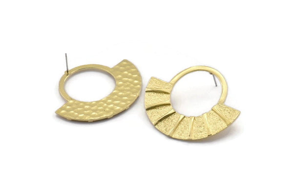 Brass Earring, 2 Raw Brass Semi Circle Stud Earrings (45x37x2x1mm) U092 A1829