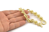 Brass Bracelet Chain, Raw Brass Charm Bracelet Chain (19cm - 7.4 inc) 10x11x4mm N1441