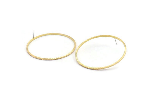 Brass Circle Earring, 6 Textured Raw Brass Circle Stud Earrings (61x2x2mm) D1478 A2147