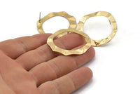 Brass Round Earring, 6 Raw Brass Wavy Round Stud Earrings (37mm) D0591 A2162