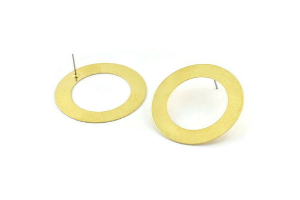 Brass Circle Earring, 6 Raw Brass Circle Stud Earrings (38x6.5mm) D0260 A2161