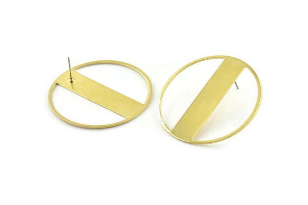 Brass Round Earring, 2 Raw Brass Round Stud Earrings (43x0.90mm) M657 A2159