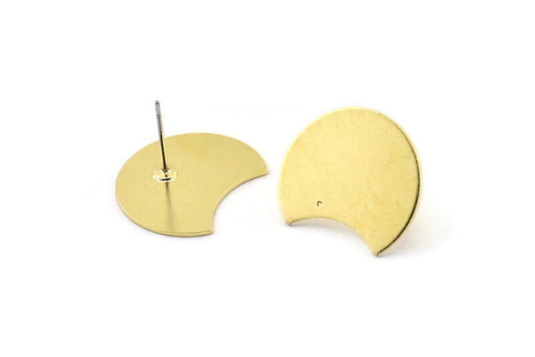 Brass Moon Earring, 8 Raw Brass Crescent Moon Stud Earrings (20x15x0.70mm) M803 A2153