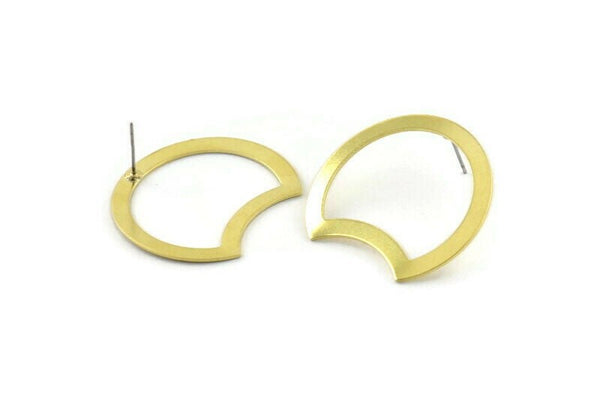 Brass Moon Earring, 6 Raw Brass Crescent Moon Stud Earrings (35x28x0.80mm) M114 A2154