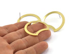Brass Moon Earring, 6 Raw Brass Crescent Moon Stud Earrings (35x28x0.80mm) M114 A2154